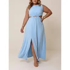 Vestido Longo Plus Size Elegante com Fenda e Costas Ajustáveis – Leve e Forrado, Não Marca (48/52)