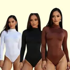 Kit 3 Body Feminino Manga Longa Suplex Justo Forrado Segunda Pele