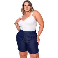 Bermuda Jeans Leve Plus Size Shorts Feminino Cintura Alta Confortavel Estiloso