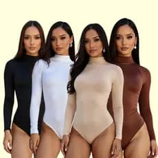 Kit 4 Body Feminino Suplex Manga Longa Cacharrel justo Gola Alta