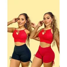 Kit 2 Short Feminino Academia Empina Bumbum Cintura Alta com Cordinha Lateral Reguláveis Fitness e Praia
