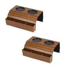 Kit 2 Esteiras para Braço de Sofá com Porta Copo 2 Apoios para Controle MDF Caramelo Resistente