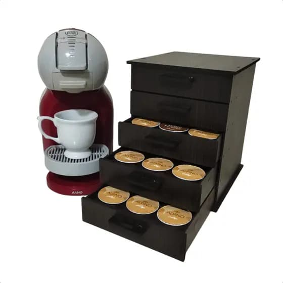 Porta-Cápsula Dolce Gusto 5 Gavetas Cantinho Do Café Capacidade 45 Cápsulas Marrom MDF Café da Manhã