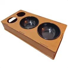 Petisqueira Bandeja Porta Copo Dois Potes Marrom-Caramelo MDF Resistente