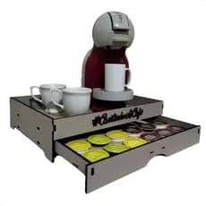 Bandeja Cantinho Do Café da Manhã Porta-Cápsulas Gaveta Dolce Gusto Cinza MDF Resistente Cafeteira