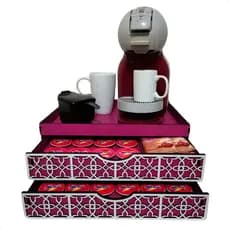 Bandeja Duas Gavetas Cantinho Do Café e Chá Porta-Cápsulas Dolce Gusto Rosa MDF Resistente Cafeteira