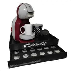 Bandeja Cantinho Do Café da Manhã Porta-Cápsulas Gaveta Nespresso Preta MDF Resistente Cafeteira