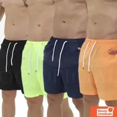 Kit 04 Shorts Masculino Mauricinho Neon Tactel Moda Praia  Bermuda Verão