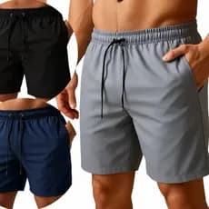 Kit 3 Shorts de Tactel Com Elastano Masculino Básico Liso Moda Praia