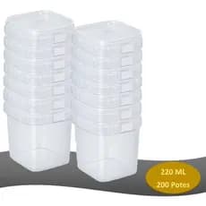 200 Potes Quadrados com Lacre Bolo no Pote Lembrancinha Farofa Creme Sopa Plástico 220ml