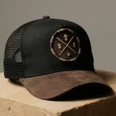 Boné Trucker Simprão Farm Preto Country Ajustavel Aba Curva Em Camurça Bordado Original
