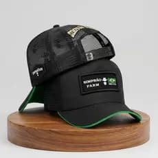 Boné Simprão Farm Country Original Trucker Masculino Bordado Brasil Aba Curvada Rural Style Premium