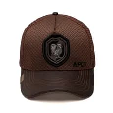 Boné Trucker Bordado Galo Couro Aba Curva Aprumados Ajustável Confortável Leve Premium Unissex