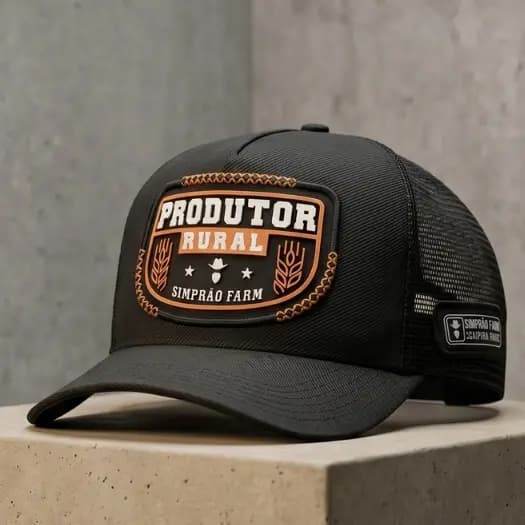 Boné Trucker Estilo Country Agro Telinha Aba Curva Snapback Brasão Bordado Simprão Farm Leve e Confortavel Premium