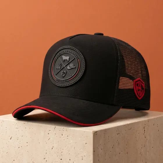Boné Trucker Comboy Preto Telinha Pecuária Aba Curva Country Com Ajustavel Telinha Redinha Mascuino Ajustável Premium
