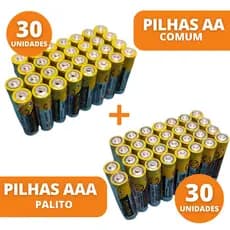 30 Pilhas AAA Palito + 30 Pilhas AA Comum Para Controle Relógio