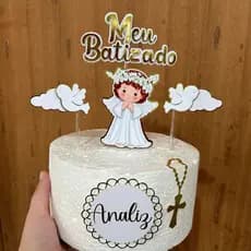 Topo de Bolo para Batizado - Menino ou Menina - Topper de Bolo Batizado Personalizado