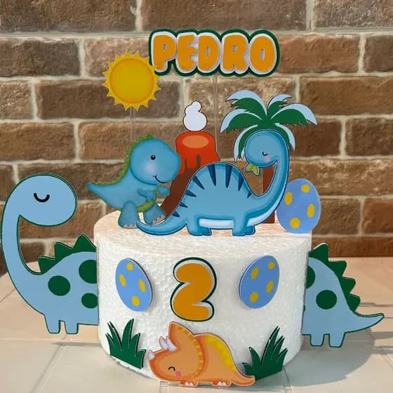 Topo de Bolo Dino Personalizado - Topper de Bolo Dinossauro
