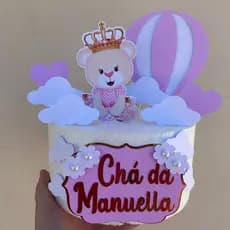Topo de Bolo Chá de Bebê - Topper Personalizado Ursinha Princesa Rosa