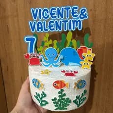 Topo de Bolo Fundo do Mar - Topper de Bolo Fundo do Mar Personalizado
