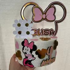 Topo de Bolo Minnie1 Camadas - Topper de Bolo Personalizado Minnie1