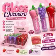 Kit 2 ou 3 peças lip Gloss Infantil e Adulto Brilho Iluminador Frutinhas Hidratante Fofo