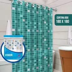 Cortina BOX Poliéster 180cm x 180cm com ganchos Impermeável - Antimofo, cortina banheiro, resistente