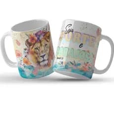 Caneca Xícara Personalizada Gospel Leão - Seja Forte e Corajosa