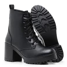 Bota Coturno Feminino Tratorado  Bota Tratorada Feminina Salto Grosso Zíper Lateral Confotável Direta da Fábrica