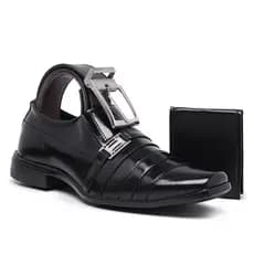 Kit Sapato Masculino Social Verniz Carteira + Cinto
