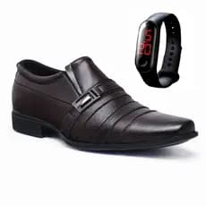 Kit Sapato Masculino Social Elegante Confortável om Relógio Digital