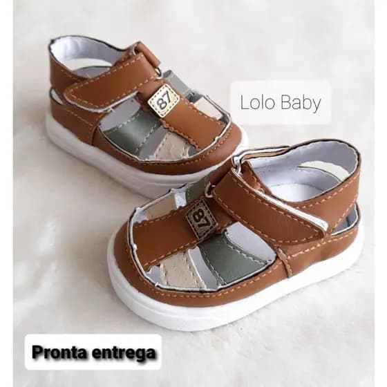 Sandália de bebe marrom e bege papete menino