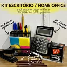 Kit Escritório Home Office Escolar Variável Com Calculadora Organizador E Brinde 1000 Grampos