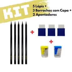 Kit Escolar Completo: 5 Lápis, 3 Borrachas e 2 Apontadores – Ideal para Estudo e Desenho