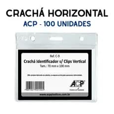 Crachá Horizontal Transparente C9 - ACP - 70x100mm PVC | Opção de Pacote Com 100 Presilhas