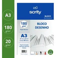 Bloco de Desenho Branco 20 folhas A3 180g Scrity Educação Artística Desenho