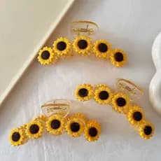 Presilha de Cabelo Elegante em Forma de Girassol, Presilha Grande para Cabelo, Acessório Floral para Mulheres