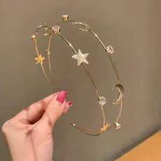 Nova Tiara de Liga de Cobre Estilo Coreano com Estrelas e Lua de Metal, Escolha Ideal para Presentes