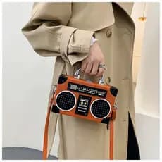 Bolsa de Mão Feminina Divertida e Criativa em Forma de Rádio, Bolsa Transversal Retro Individual, Bolsa de Ombro Vintage