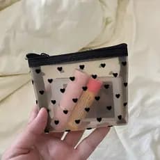 Bolsa de Cosméticos em Tela Transparente com Bolinhas para Mulheres, Portátil, Dobrável, Lavável à Mão, Nécessaire de Ma