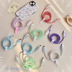 Cabo De Carregamento De Mordida Tipo C Android Organizador De Linha 4PCS Conjunto Wave Edge Tulip Floral Pink Love Heart