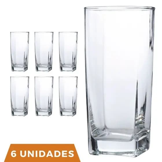Copo Vidro 320ml Quadrado BALI Jogo com Transparente Luxo