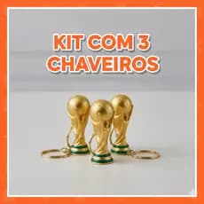 Chaveiro Taça do Mundo Dourada Mini Troféu Futebol