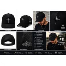 Boné Trucker Fé Masculino Feminino Preto Aba Curva Tela Respirável Ajustável Snapback Premium Cristão Casual Trucker