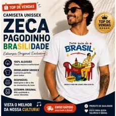 Camiseta Feminina Masculina 100% algodão Estampada Zeca Pagodinho Brasil Brasilidade Sreet Premium Blusa Confortável