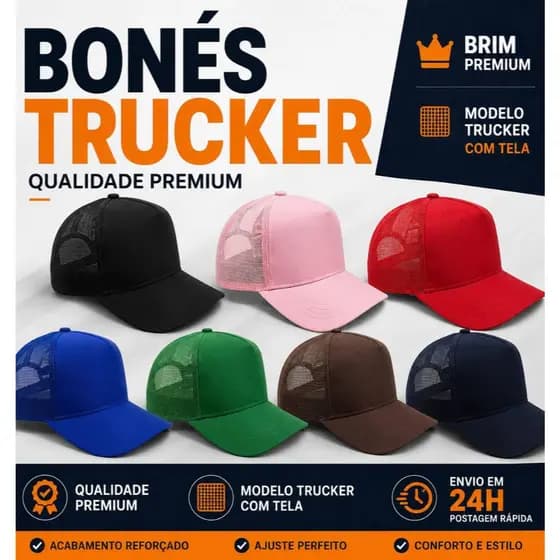 Boné Trucker com Tela Liso Cores Diversas Casual New York Snapback Unissex Masculino e Feminino Conforto Brim Premium