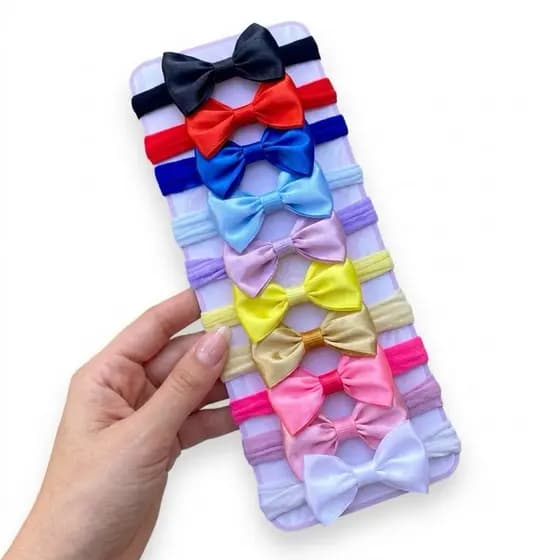 Kit 10 laços Lacinhos de bebê Tiarinha Faixinha Cetim laços de cabelo infantil Rn