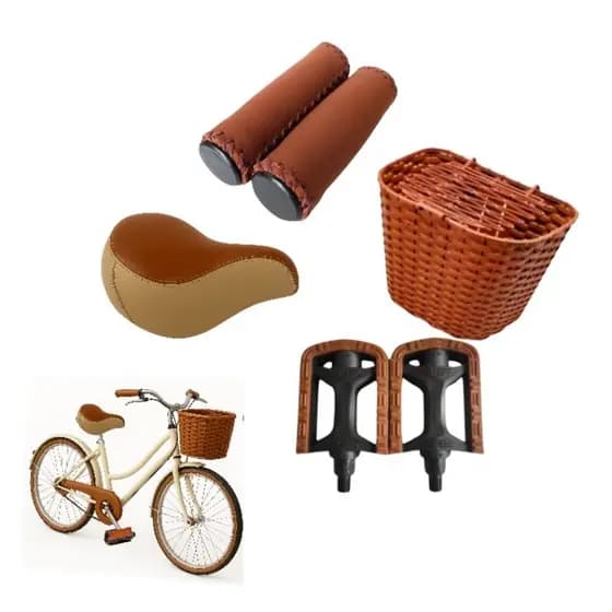 Kit Bike Marrom - Manopla + Selim Elevem + Cesta com Tampa + Pedal Bicolor 1/2 Rosca | Conforto e Estilo
