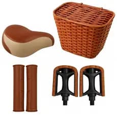 Kit Bicicleta Retrô Marrom: Selim Confortável 2 Molas, Cesta Grande, Pedal e Manopla