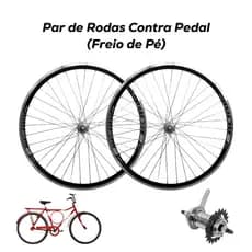 Par de Rodas Aro 26x1.1/2x2 Raio Grosso Contra Pedal Monark/Poti/Barra Circular Freio de pé